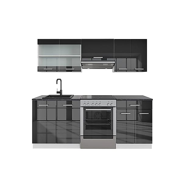 Vicco R-Line Küchenzeile Anthrazit Hochglanz/Weiß 200 cm AP Anthrazit günstig online kaufen