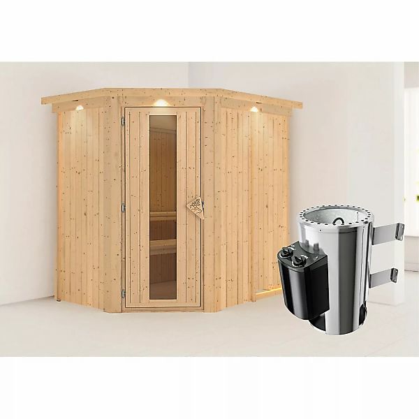 Karibu Sauna Silva mit Ofen integrierte Stg.LED-Dachkranz Natur günstig online kaufen