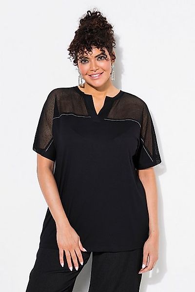 Ulla Popken T-Shirt Shirt Mesheinsatz oversized Tunika-Ausschnitt günstig online kaufen