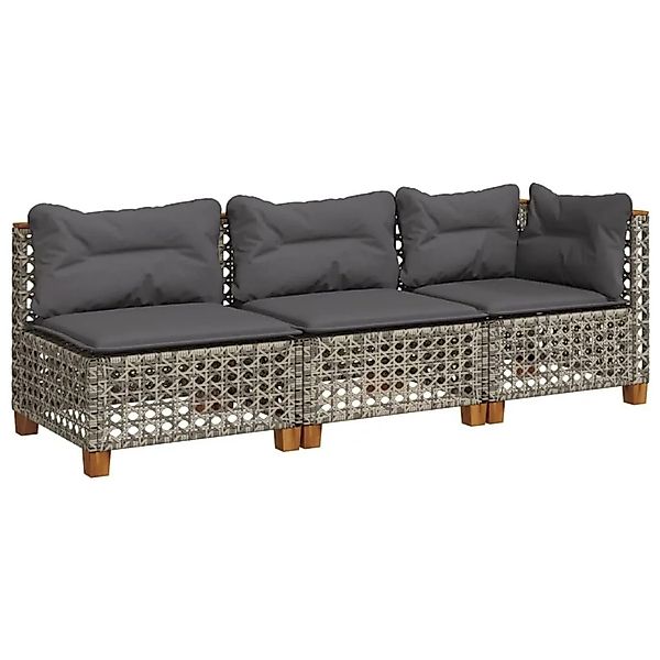 vidaXL Gartensofa mit Kissen 3-Sitzer Grau Poly Rattan 365942 günstig online kaufen