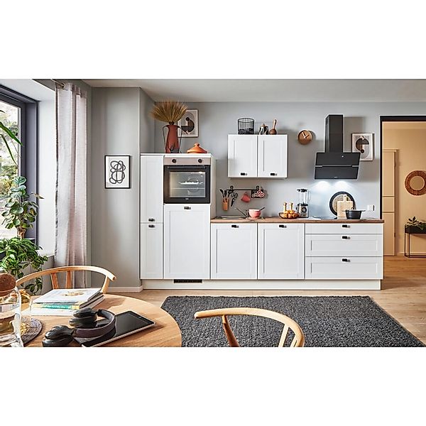pino Küchenzeile 290 cm Weiß matt Anschlag,inks 1 Geräte-. 1 Seitenschrank günstig online kaufen