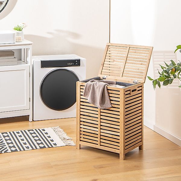 COSTWAY Wäschekorb, Bambus, 80L, mit Deckel günstig online kaufen