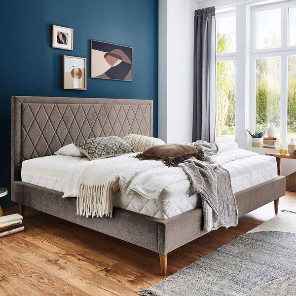 Doppelbett Polster Hellbraun in modernem Design 38 cm Einstiegshöhe günstig online kaufen