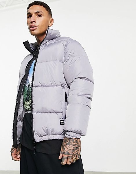 Pull&Bear – Gepolsterte Jacke in Grau günstig online kaufen