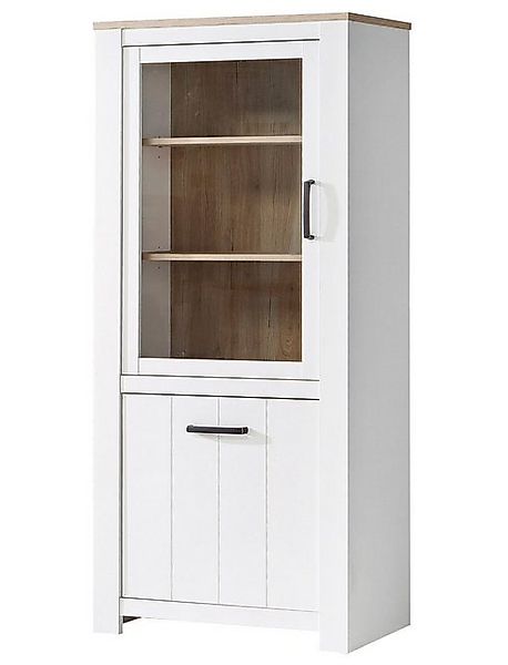 expendio Vitrine Eike 3 weiß / Eiche bianco 77x186x43 cm mit 2 Türen günstig online kaufen