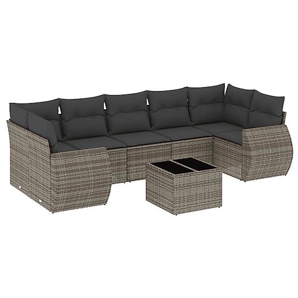 vidaXL 8-Tlg Garten-Sofagarnitur mit Kissen Grau Poly Rattan 3253477 günstig online kaufen
