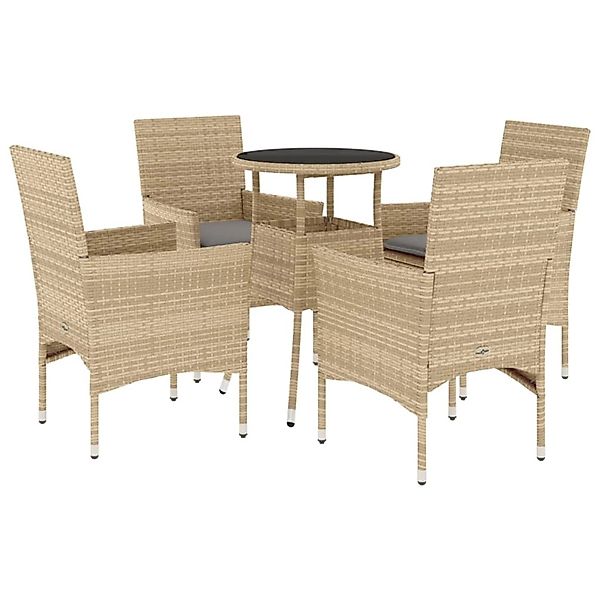 vidaXL 5-Tlg Garten-Essgruppe mit Kissen Beige Poly Rattan und Glas 3278624 günstig online kaufen