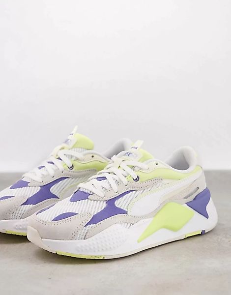 Puma – RS-X3 Twill Air Mesh – Sneaker in Weiß/Blau/Gelb günstig online kaufen