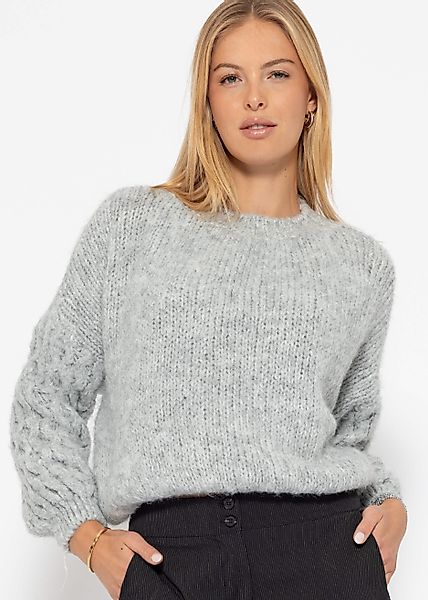 SASSYCLASSY Strickpullover Flauschiger Strickpullover mit Zopfmusterärmel günstig online kaufen