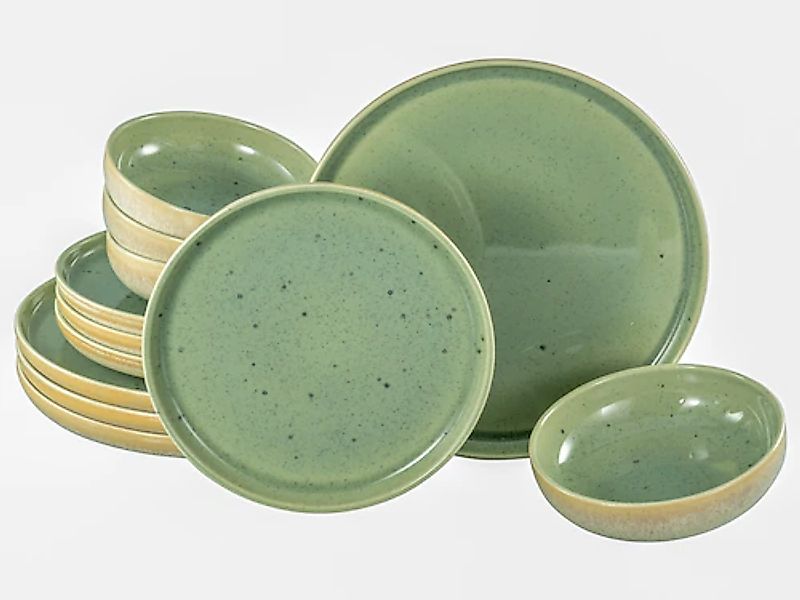 CreaTable Teller-Set »Uno Romana Grün, Tellerset 12-tlg« Sprenkel, Seidenma günstig online kaufen