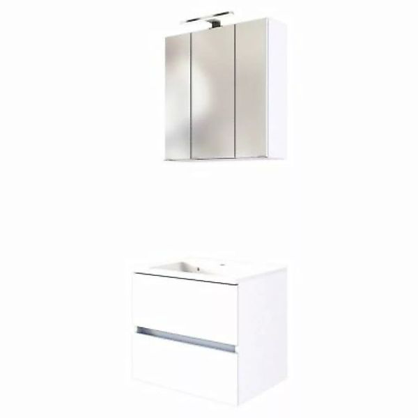Lomadox Waschplatz-Set 60 cm inkl. LED Spiegelschrank ARLON-03 matt weiß Bx günstig online kaufen