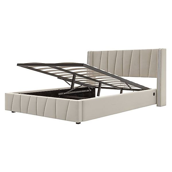 KLAM HOME Polsterbett 140 x 200 cm moderner Bettrahmen, Samtstoff, mit USB- günstig online kaufen