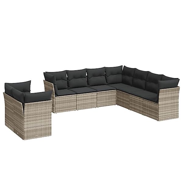 vidaXL 9-Tlg Garten-Sofagarnitur mit Kissen Hellgrau Poly Rattan 3217842 günstig online kaufen