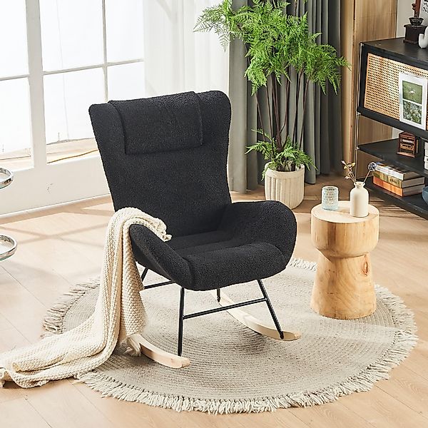 Schaukelstuhl Teddy Samt, Ergonomischer Schaukelstuhl 67,5x93x93 cm, Grau, günstig online kaufen