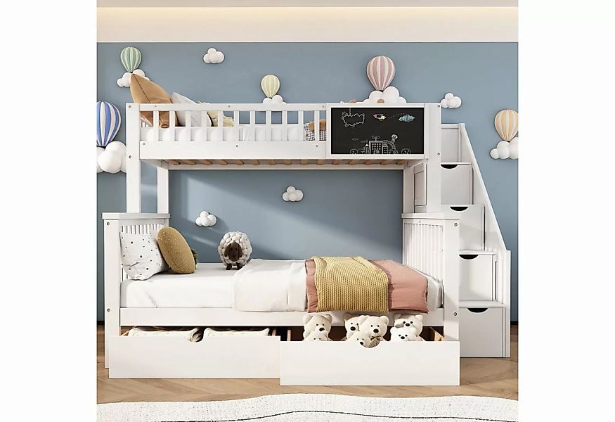 OKWISH Etagenbett Kinderbett, mit Tafel Treppe Schubladen 90x200cm+140x200c günstig online kaufen