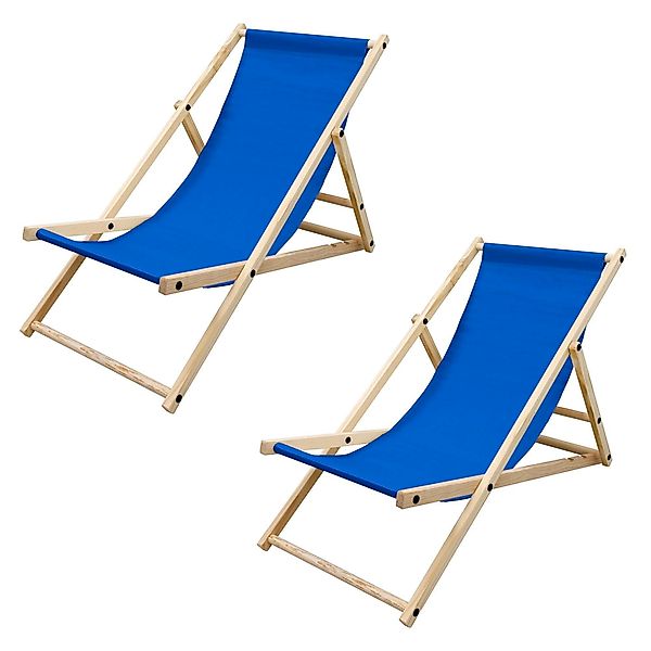 ECD Germany 2Er Set Liegestuhl Klappbar Blau aus Holz Verstellbare Rückenle günstig online kaufen