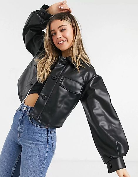 ASOS DESIGN – Schwarze Jacke in Lederoptik mit Ärmeldetail günstig online kaufen