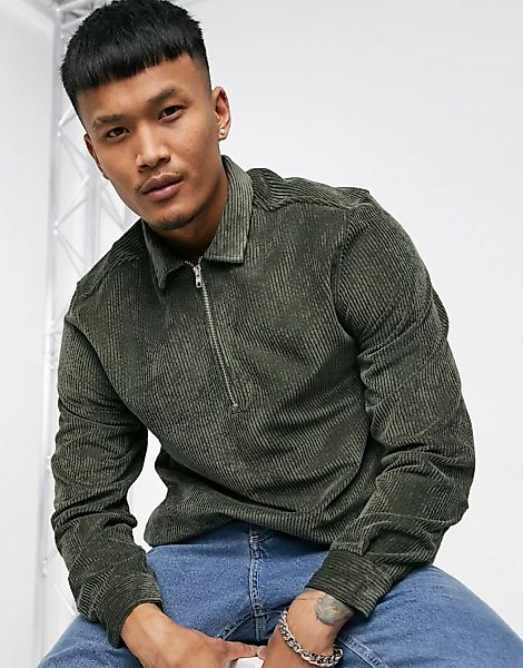 ASOS DESIGN – Hemdjacke aus Cord zum Überziehen in Grün-Grau günstig online kaufen