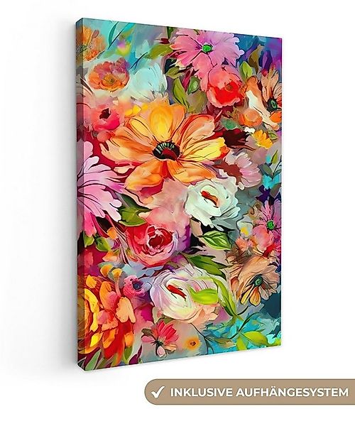 OneMillionCanvasses® Leinwandbild Blumen - Farbenfroh - Kunst - Ölfarbenopt günstig online kaufen