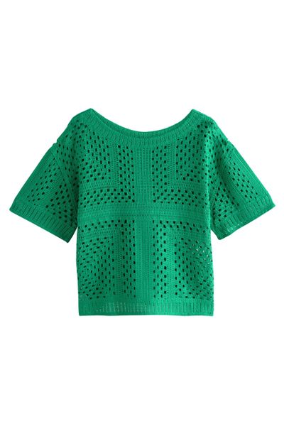 Next Kurzarmpullover T-Shirt mit gehäkeltem Ausschnitt günstig online kaufen