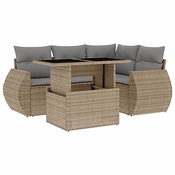 vidaXL 5-Tlg Garten-Sofagarnitur mit Kissen Beige Poly Rattan 3268509 günstig online kaufen