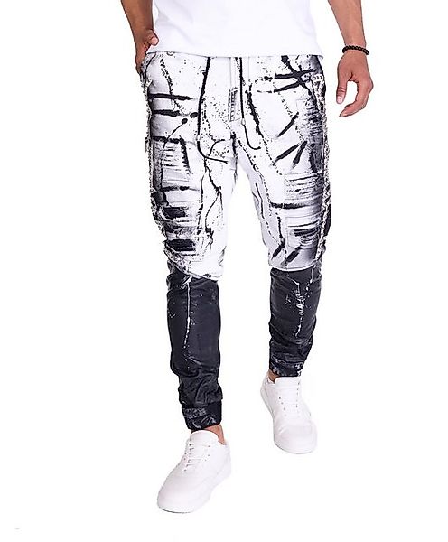 KINGZ Slim-fit-Jeans Lässige Designer Freizeithose mit Nieten Weiß XXL günstig online kaufen