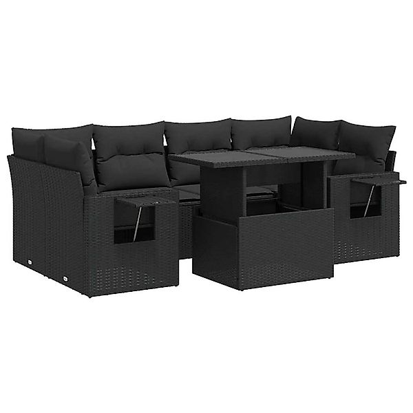 vidaXL 7-Tlg Garten-Sofagarnitur mit Kissen Schwarz Poly Rattan 3326426 günstig online kaufen