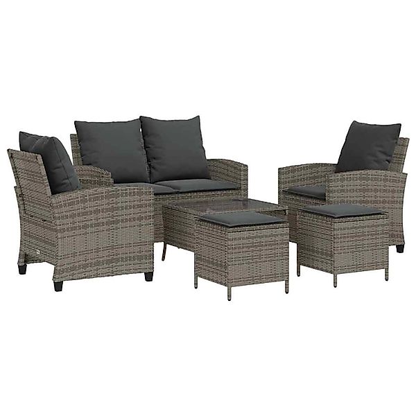 vidaXL 6-Tlg Garten-Sofagarnitur mit Kissen Grau Poly Rattan 3324579 günstig online kaufen