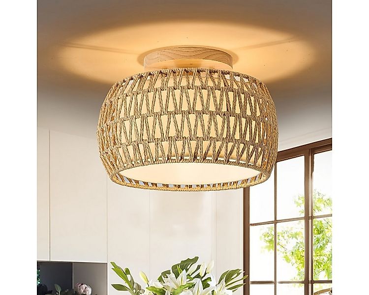 JDONG Deckenleuchte Rattan Deckenleuchte Boho Vintage mit Rattan Lampenschi günstig online kaufen