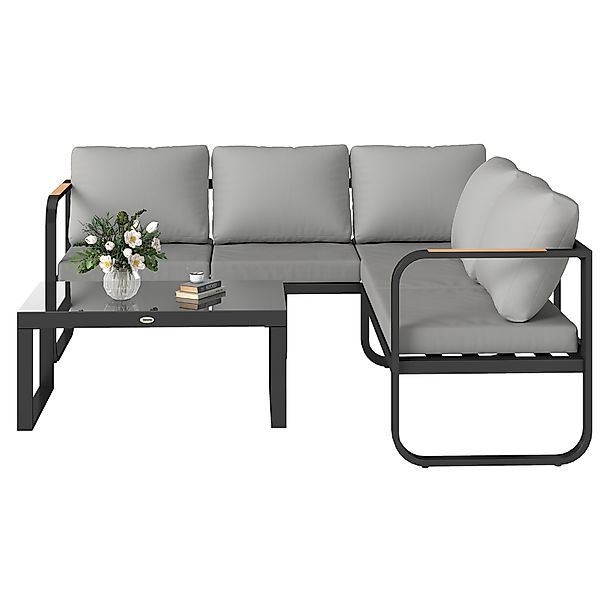Outsunny Gartenmöbelset 3-teilig, Ecksofa-Set mit 5 Sitzplätzen mit Sofas u günstig online kaufen