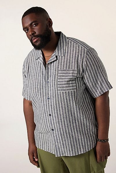 STHUGE Kurzarmhemd Streifenhemd Halbarm Leinenmix Kuba-Kragen günstig online kaufen