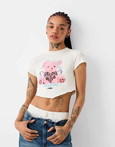 Bershka T-Shirt Mit Print Damen 10-12 Rohweiß günstig online kaufen