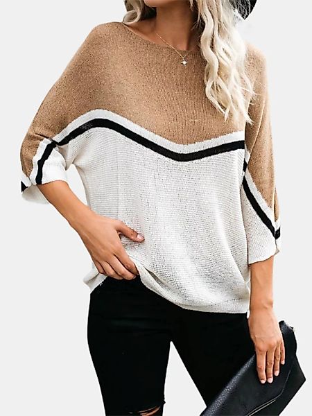 Kontrastfarbe Langarm Pullover Strickpullover für Damen günstig online kaufen