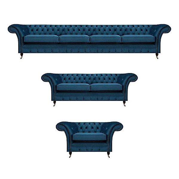 Xlmoebel Sofa Dunkelblaue Chesterfield Sofas komplette Sitzgarnitur 3tlg, M günstig online kaufen