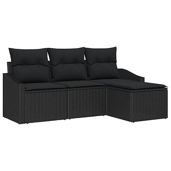 vidaXL Loungesofa 4-teilige Garten-Sofa-Set mit Kissen Schwarz Poly-Rattan, günstig online kaufen