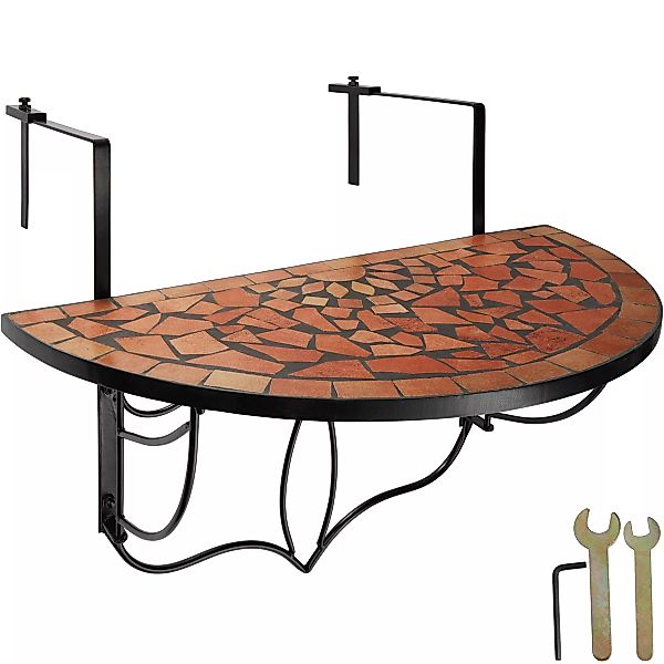 Balkontisch zum Einhängen mit Mosaikmuster klappbar 75x65x62cm - terracotta günstig online kaufen