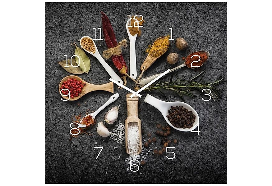 Levandeo® Wanduhr (Wanduhr Glas 30x30cm Uhr Glasbild Gewürze Küche Kräuter günstig online kaufen