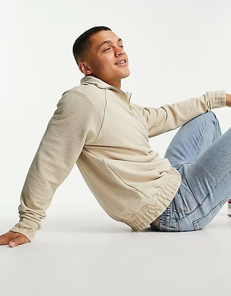 Topman – Sweatshirt in Ecru mit kurzem Reißverschluss, Kombiteil-Neutral günstig online kaufen
