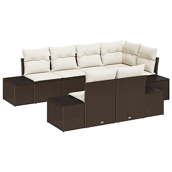 vidaXL Loungesofa 7-tlg. Garten-Sofagarnitur mit Kissen Braun Poly Rattan, günstig online kaufen