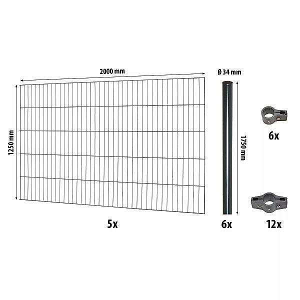 Einstabmattenzaun-Set Classic Anthrazit 125 cm x 1000 cm günstig online kaufen