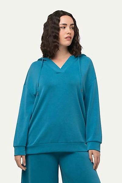 Ulla Popken Sweatshirt Hoodie Oversized V-Ausschnitt Langarm Kapuzenshirt günstig online kaufen