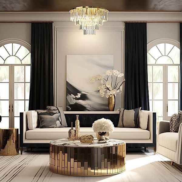 Deckenleuchte Milano, Ø 60 cm, gold/kristall, Glas, 9 x E14 günstig online kaufen