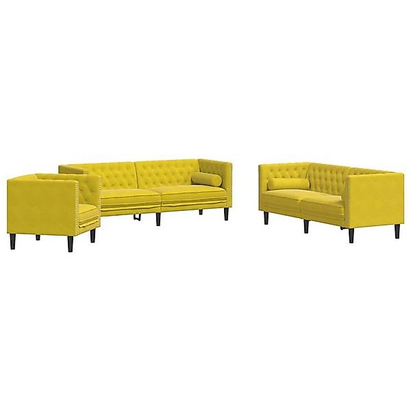 vidaXL Sofa 3-tlg. Chesterfield-Sofa-Set mit Nackenrollen Gelb Samt günstig online kaufen