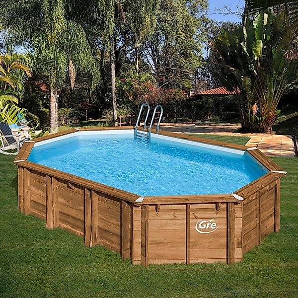 Gre Achteckpool "SAFRAN 2 mit Edelstahlleiter" Kiefernholz, BxLxH: 395x620x günstig online kaufen