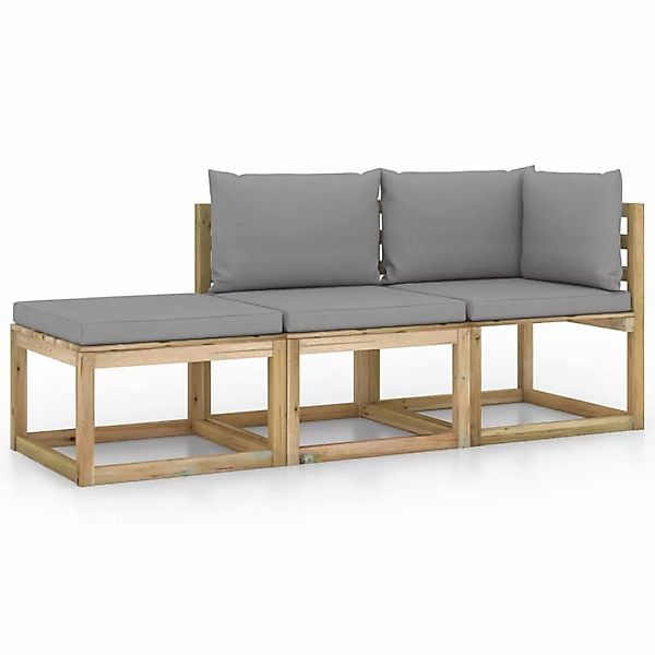 3-tlg. Garten-lounge-set Mit Grauen Kissen günstig online kaufen