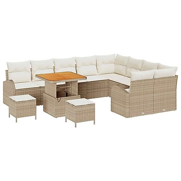 vidaXL Garten-Sofa-Set mit Kissen 12-Tlg Beige Poly Rattan 3362431 günstig online kaufen