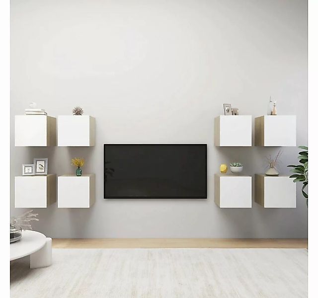 furnicato TV-Schrank TV-Wandschränke 8 Stk. Weiß Sonoma-Eiche 30,5x30x30 cm günstig online kaufen