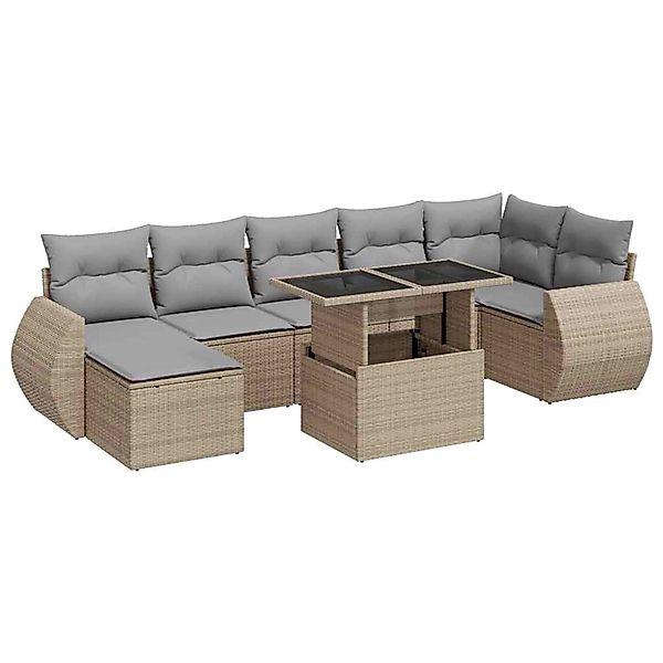 vidaXL 8-Tlg Garten-Sofagarnitur mit Kissen Beige Poly Rattan 3326680 günstig online kaufen