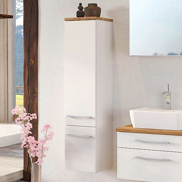 Hängender Badschrank in Weiß und Wildeiche Dekor 30 cm breit günstig online kaufen