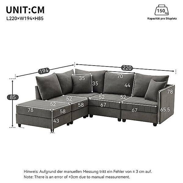 Ulife Sofa Ecksofa mit vertikalen Streifen, Modulares Sofa, 5-Sitzer-Sofa, günstig online kaufen